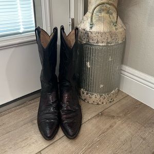 Red leather Dan post snake skin boots